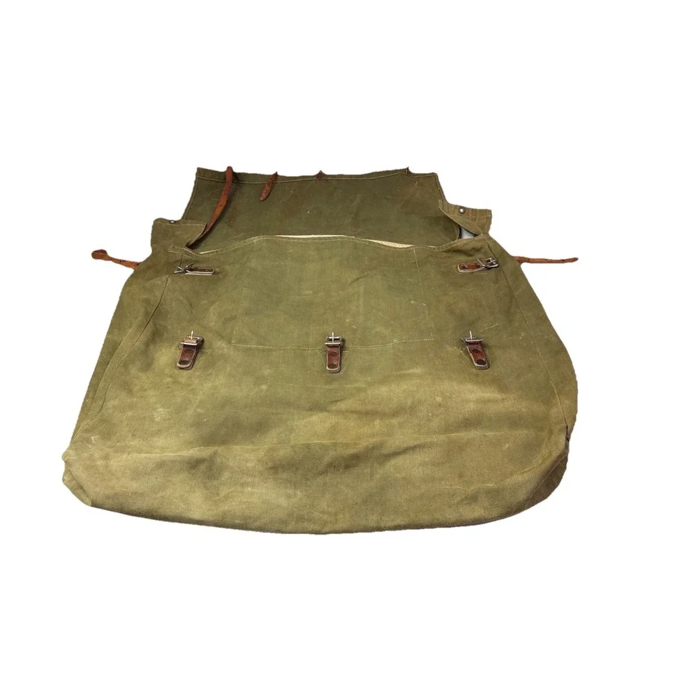 Vintage Duluth‎ Pack Saddle Ruck Sack Backpack Green Canvas Leather Straps #5 3f